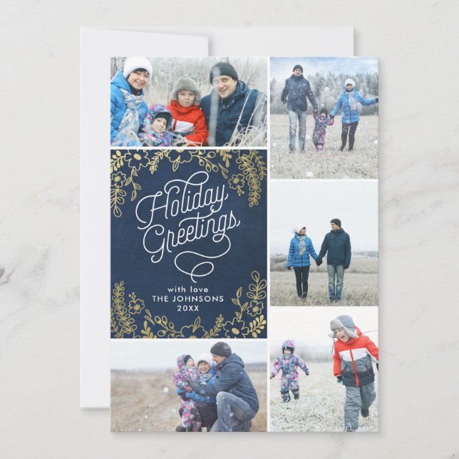 Cartes Pour Fêtes Annuelles Gold Botanics Holiday Salutations 5 Photo (Devant)