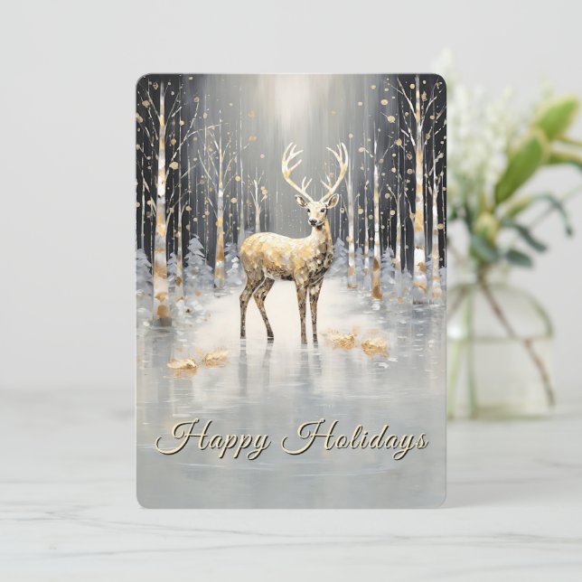 Cartes Pour Fêtes Annuelles Gold Christmas Reindeer Holiday Card (Debout devant)