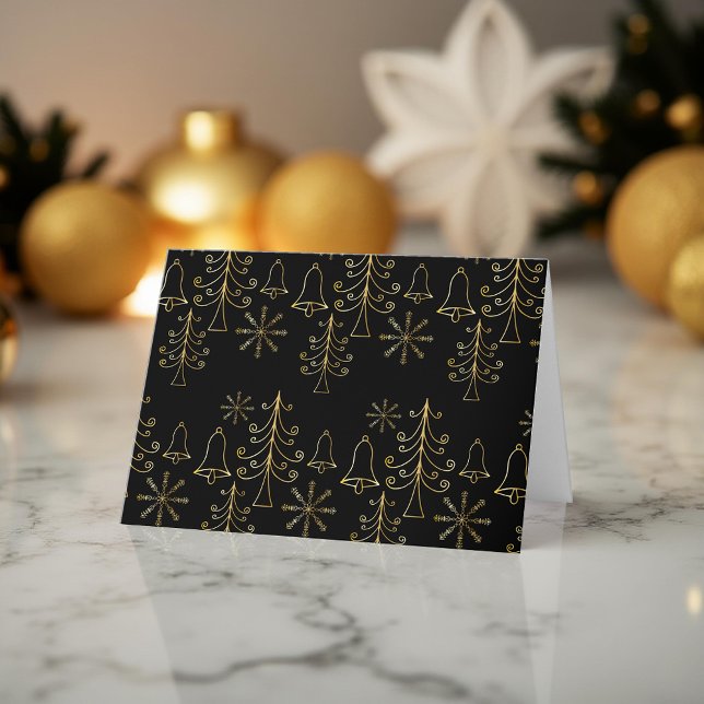 Cartes Pour Fêtes Annuelles Gold Christmas Tree Bell et Snowflake Motif (Créateur téléchargé)