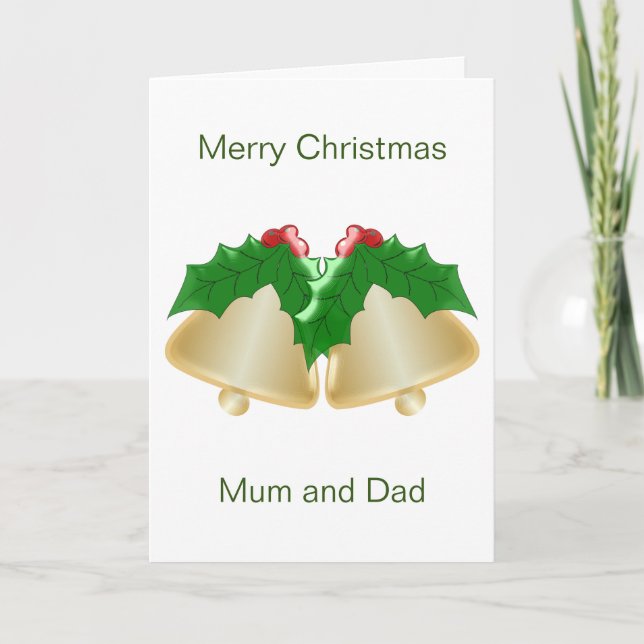Cartes Pour Fêtes Annuelles Gold Cloche Mère Et Père Noël (Devant)
