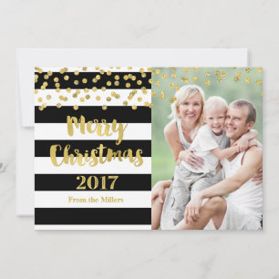 Cartes Pour Fêtes Annuelles Gold Confetti Black Stripes Joyeux Noël 2017