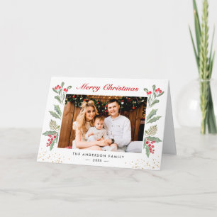 Cartes Pour Fêtes Annuelles Gold Confetti Holly Berries Joyeux Noël Photo