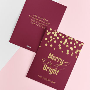 Cartes Pour Fêtes Annuelles Gold Confetti Rouge Noël Joyeux et lumineux