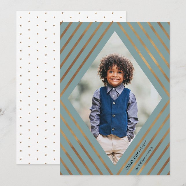 Cartes Pour Fêtes Annuelles Gold Diamond Stripes Light Frame Photo Noël (Devant / Derrière)