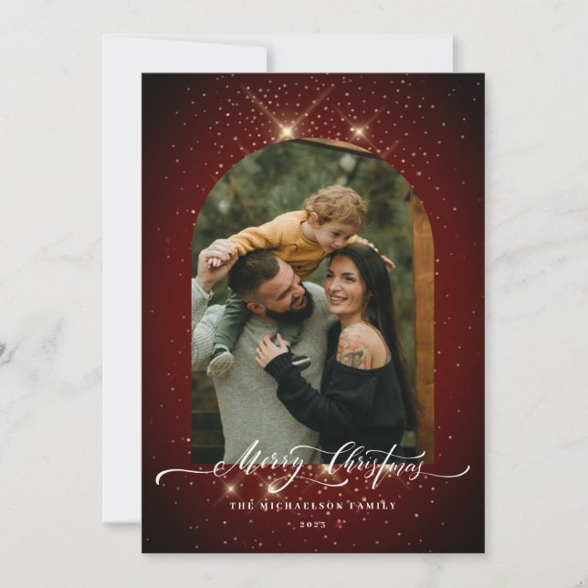 Cartes Pour Fêtes Annuelles Gold Dust 3-Photo Festive Rouge Joyeux Noël (Devant)