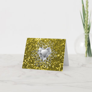 Cartes Pour Fêtes Annuelles Gold Faux Parties scintillant Diamond Heart Snowfl