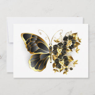 Cartes Pour Fêtes Annuelles Gold flower Butterfly with Black Orchid