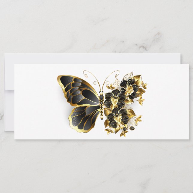 Cartes Pour Fêtes Annuelles Gold flower Butterfly with Black Orchid (Devant)
