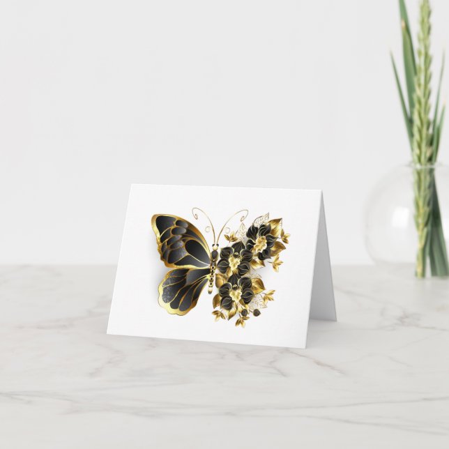 Cartes Pour Fêtes Annuelles Gold flower Butterfly with Black Orchid (Devant)