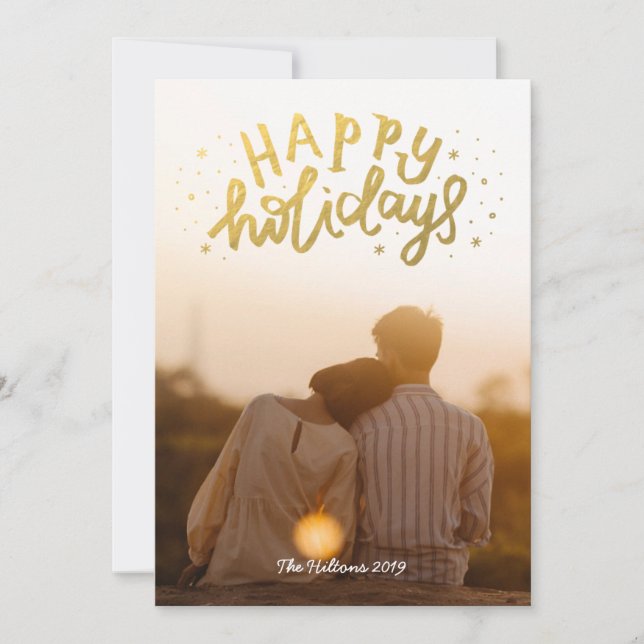 Cartes Pour Fêtes Annuelles Gold Foil Joyeux Vacances Lettres de Noël Photo (Devant)
