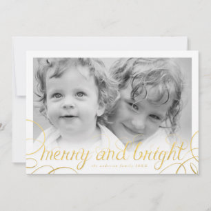 Cartes Pour Fêtes Annuelles Gold Foil Merry and Bright Holiday Photo Card