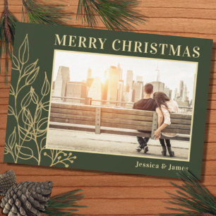 Cartes Pour Fêtes Annuelles Gold Foliage Green Photo Joyeux Noël