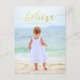Cartes Pour Fêtes Annuelles Gold Glam Believe Holiday Photo Postcard
