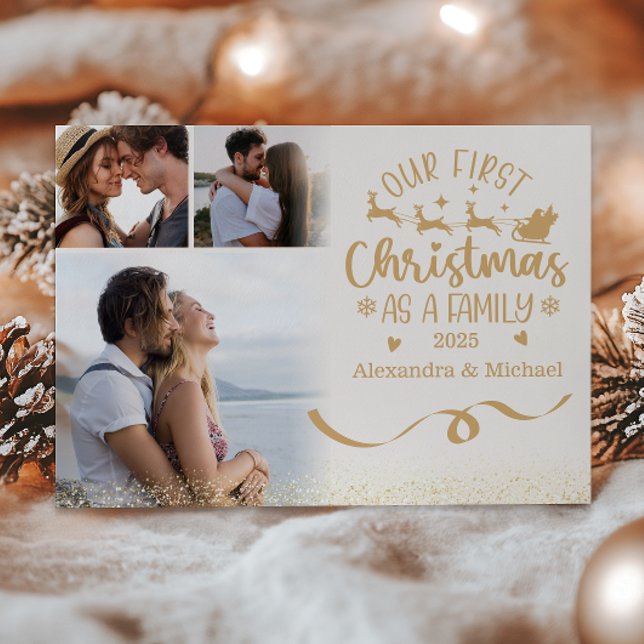 Cartes Pour Fêtes Annuelles Gold Glitter 3 Photo Christmas (Créateur téléchargé)