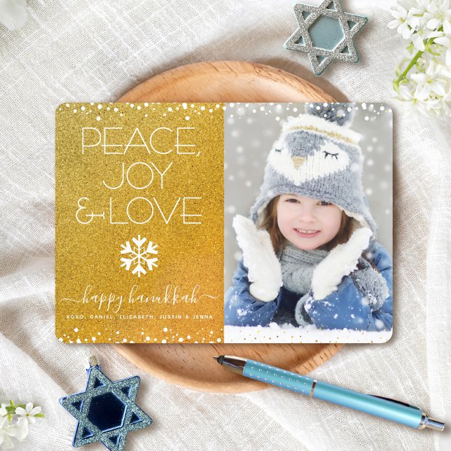 Cartes Pour Fêtes Annuelles Gold Hanoukka Photo Peace Joy Love Citation Fléau  (Créateur téléchargé)