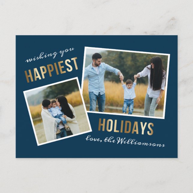 Cartes Pour Fêtes Annuelles Gold Happest Holidays Script Christmas Photo (Devant)