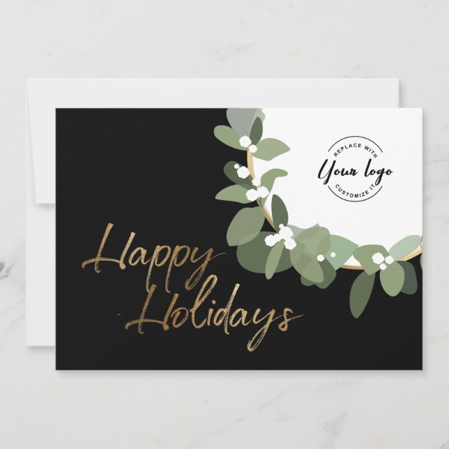 Cartes Pour Fêtes Annuelles Gold Happy Holidays Wreath Custom logo entreprise (Devant)