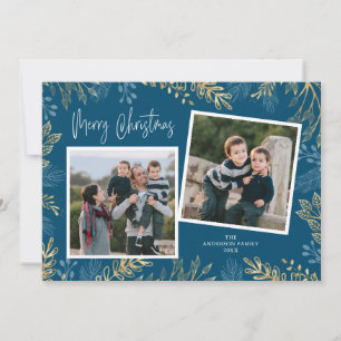 Cartes Pour Fêtes Annuelles Gold Holiday Green Dark Blue 2 Photo Noël