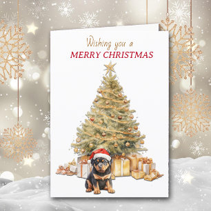 Cartes Pour Fêtes Annuelles Gold Holiday Tree Rottweiler Puppy Christmas Card