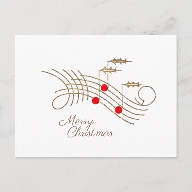 Cartes Pour Fêtes Annuelles Gold Holly Music Notes Noël (Devant)