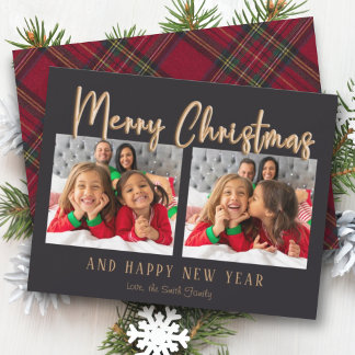 Cartes Pour Fêtes Annuelles Gold Joyeux Noël Bulles Lettres Plaid Photo