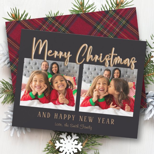 Cartes Pour Fêtes Annuelles Gold Joyeux Noël Bulles Lettres Plaid Photo (Créateur téléchargé)