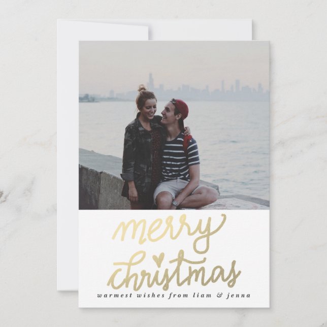 Cartes Pour Fêtes Annuelles Gold Joyeux Noël manuscrit Script photo (Devant)
