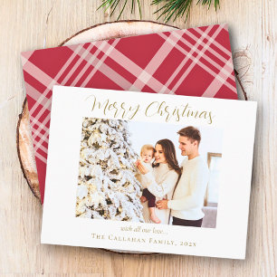 Cartes Pour Fêtes Annuelles Gold Joyeux Noël Rouge Plaid Photo