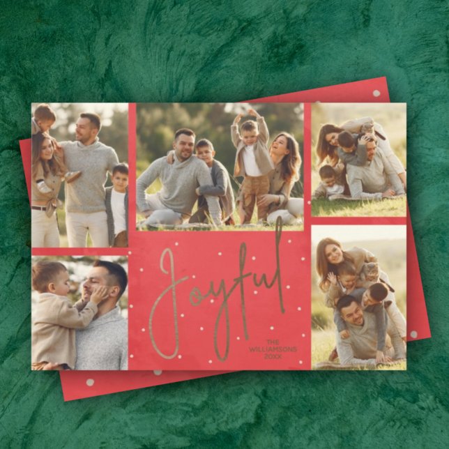 Cartes Pour Fêtes Annuelles Gold JOYFUL Multi Photo Rouge Noël (Créateur téléchargé)