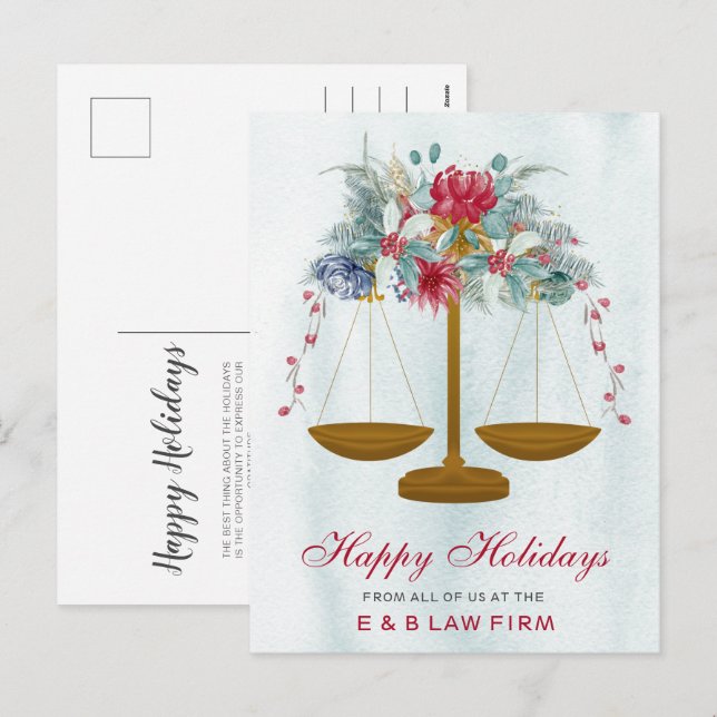 Cartes Pour Fêtes Annuelles Gold Justice Scale Holly Wreath Lawyer Christmas (Devant / Derrière)