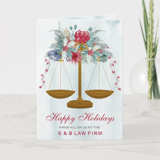 Cartes Pour Fêtes Annuelles Gold Justice Scale Holly Wreath Lawyer Christmas (Devant)