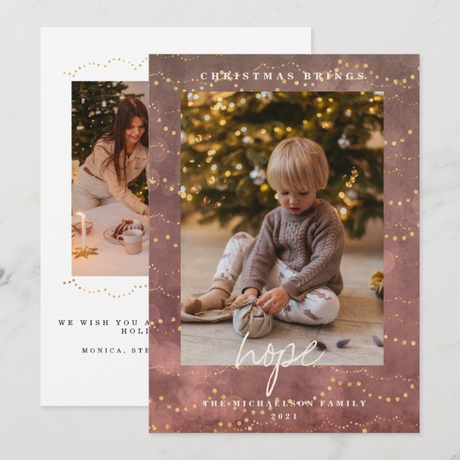 Cartes Pour Fêtes Annuelles Gold Lights Bokeh Photo de Noël (Devant / Derrière)