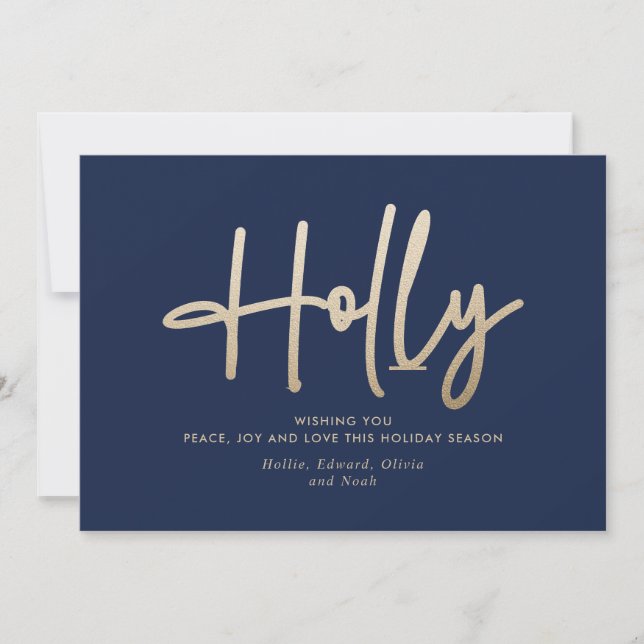 Cartes Pour Fêtes Annuelles Gold marine bleu moderne script minimal élégant (Devant)