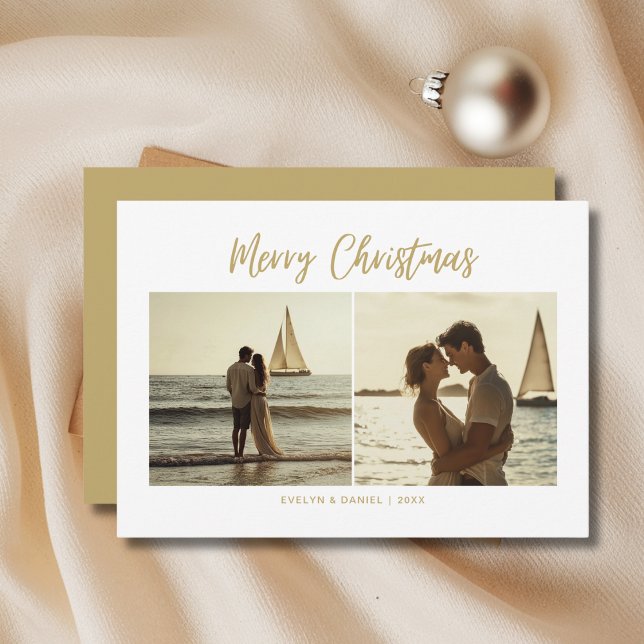 Cartes Pour Fêtes Annuelles Gold Maritime Couple Nautique Photo de Noël (Créateur téléchargé)