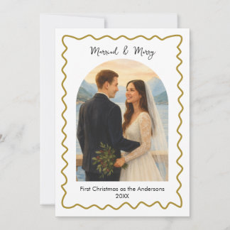 Cartes Pour Fêtes Annuelles Gold Married and Merry First Christmas Photo