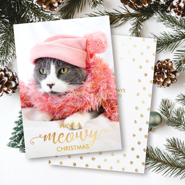Cartes Pour Fêtes Annuelles Gold MEOWY Personal Cat Photo Pet Holiday (Créateur téléchargé)