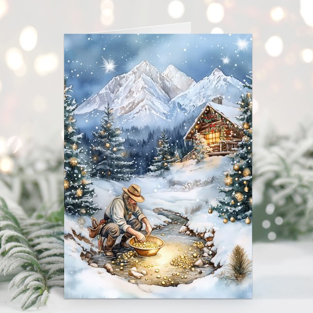 Cartes Pour Fêtes Annuelles Gold Mining Gold Miner Panning Gold Christmas Card (Gold Mining Christmas Card)