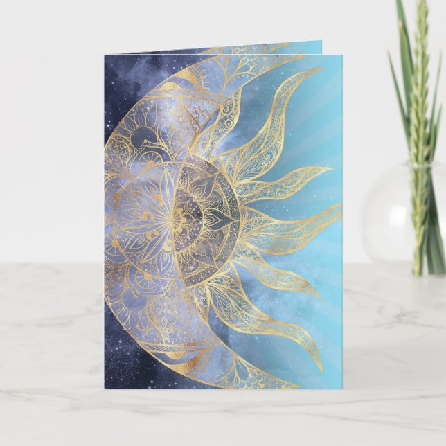 Cartes Pour Fêtes Annuelles Gold Moon Sun Mandala Celestial Design (Devant)