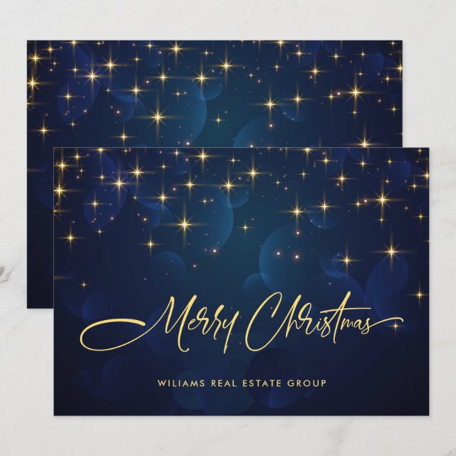 Cartes Pour Fêtes Annuelles Gold Navy éclats Noël d'entreprise (Devant / Derrière)