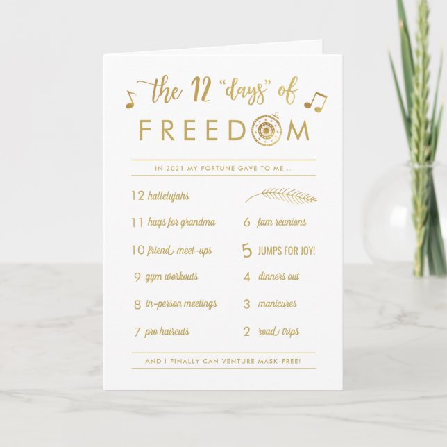 Cartes Pour Fêtes Annuelles Gold Post Covid Funny 12 Jours Liberté Noël (Devant)