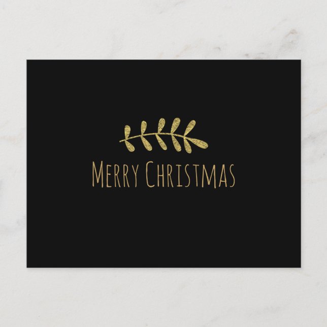 Cartes Pour Fêtes Annuelles Gold Rustic Leaf Élégant Noir moderne simple (Devant)