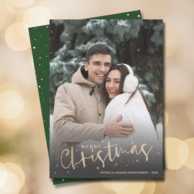 Cartes Pour Fêtes Annuelles Gold Script Joyeuse photo de Noël (Créateur téléchargé)