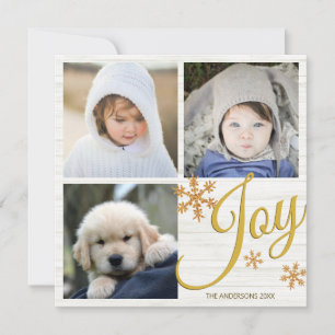 Cartes Pour Fêtes Annuelles Gold Snowflake Joy Script 3 Photo Collage