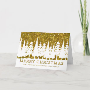 Cartes Pour Fêtes Annuelles Gold Sparkles Fille et sa famille Noël
