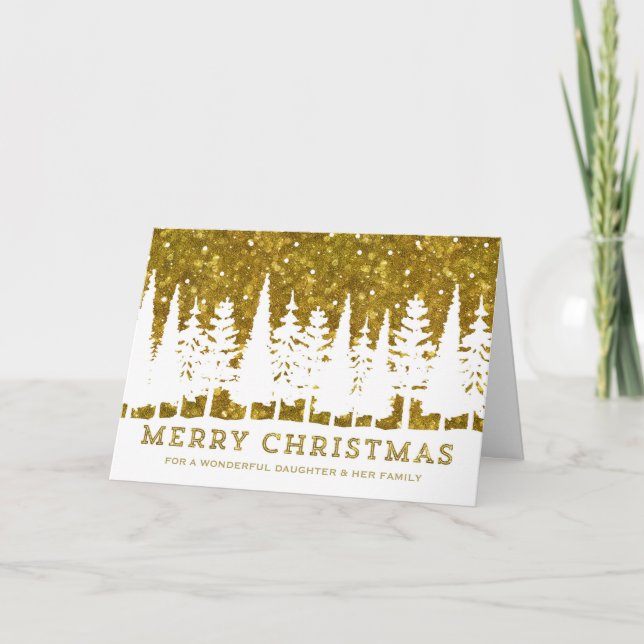 Cartes Pour Fêtes Annuelles Gold Sparkles Fille et sa famille Noël (Devant)
