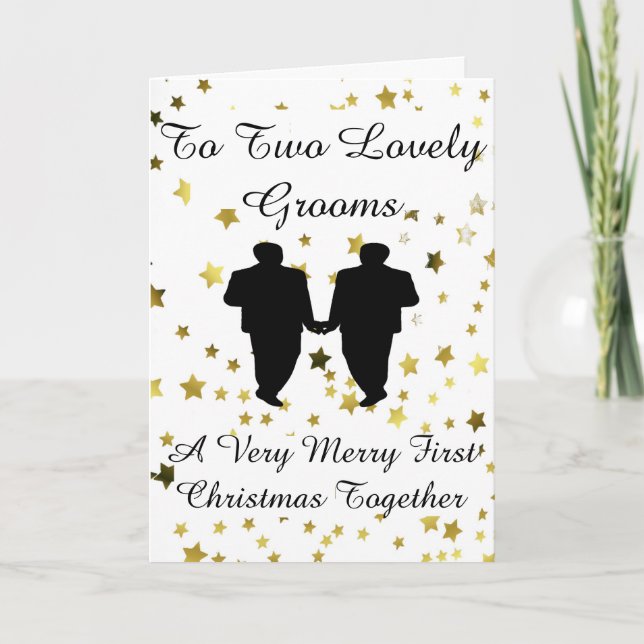 Cartes Pour Fêtes Annuelles Gold Star Groom Silhouette Gay 1er Noël (Devant)
