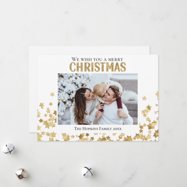 Cartes Pour Fêtes Annuelles Gold star photo personnalisée Flat Holiday Christm (Devant/Arrière en situation)
