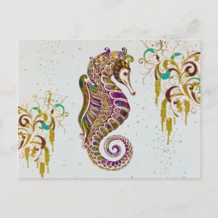Cartes Pour Fêtes Annuelles Gold Summer Rainbow Seahorse Parties scintillant