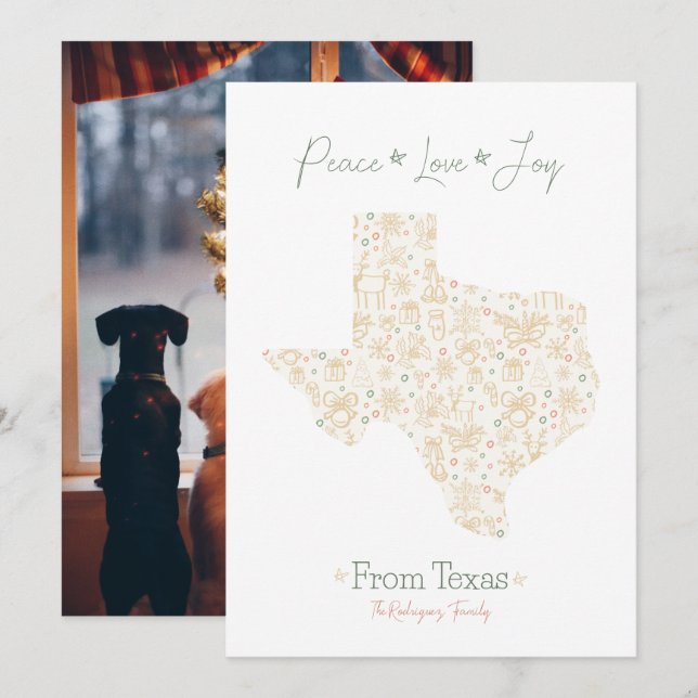 Cartes Pour Fêtes Annuelles Gold Texas Christmas Line Art Patterned (Devant / Derrière)