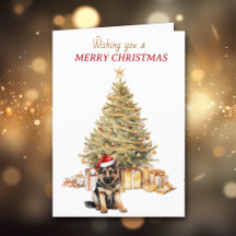 Gold Tree Berger allemand Puppy Christmas Card